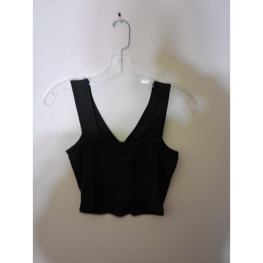 Unbranded Ribbed V-Neck Crop Top Women S Black Basic Minimalist Sleeveless